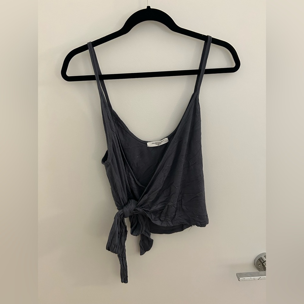 Dark Grey Cropped Wrap Top